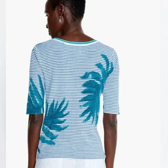 NWT NIC + ZOE LEAVING LINES SHORT SLEEVED SWEATER MEDIUM (LINEN / COTTON BLEND) - Picture 3 of 8